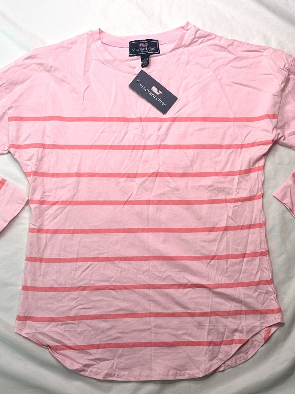 Vineyard Vines Women's Large Casual Knits Striped Deluxe Tee Top Pink NWT
